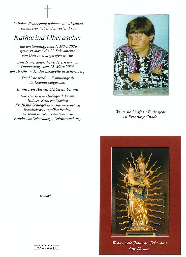 Parte von Katharina Oberascher † 01.03.2026