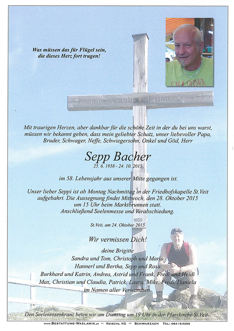 Parte von Sepp Bacher † 24.10.2015