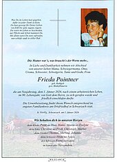 Parte von Frieda Pointner † 01.01.2026 aus Schwarzach im Pongau