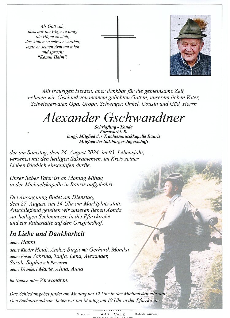 Parte von Alexander Gschwandtner † 24.08.2024