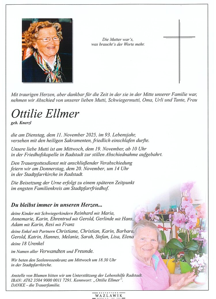 Parte von Ottilie Ellmer † 11.11.2025