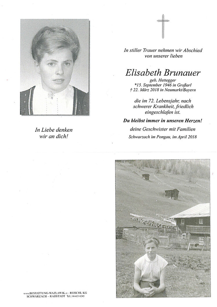 Parte von Elisabeth Brunner † 30.03.2018