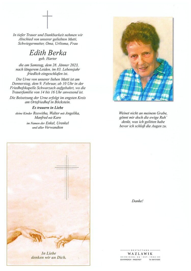 Parte von Edith Berka † 28.01.2023