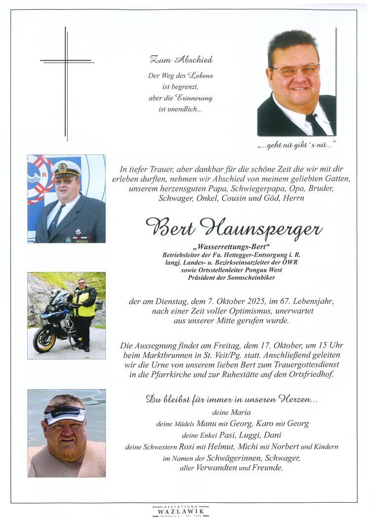 Parte von Bert Haunsperger † 07.10.2025