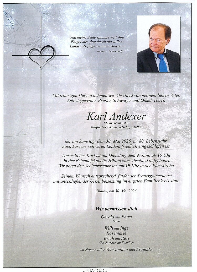 Parte von Karl Andexer † 30.04.2026