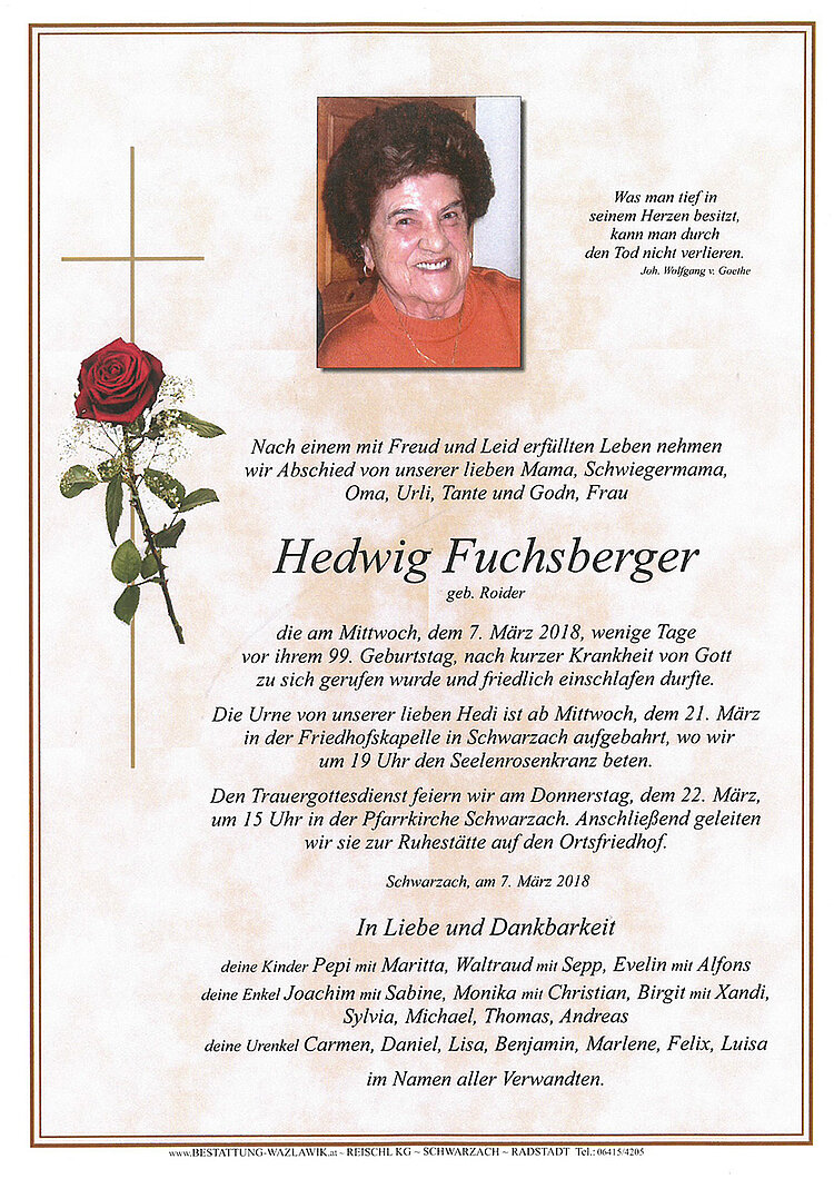 Parte von Hedi Fuchsberger † 07.03.2018