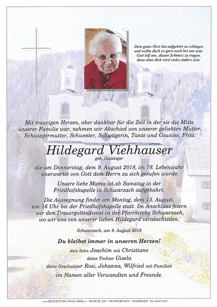 Parte von Hildegard Viehhauser † 09.08.2018