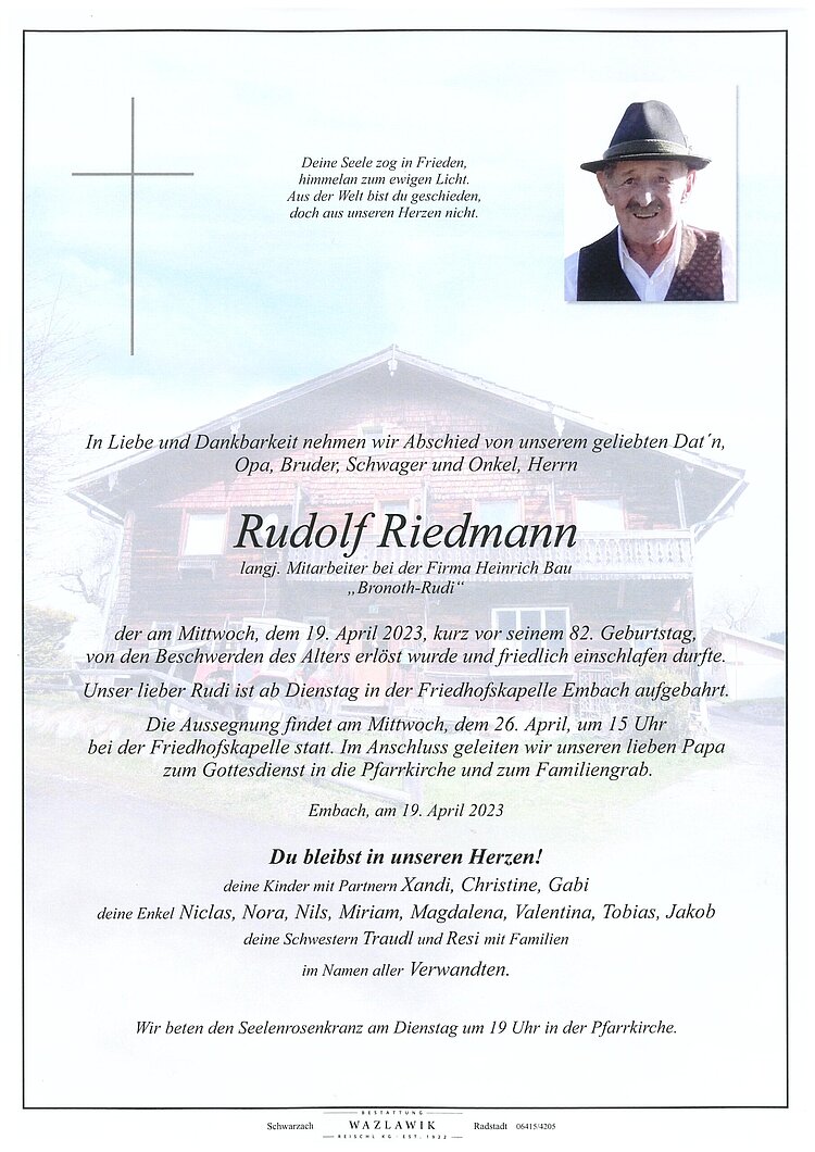 Parte von Rudolf Riedmann † 19.04.2023