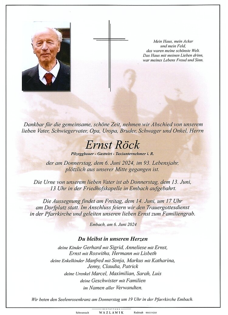 Parte von Ernst Röck † 06.06.2024