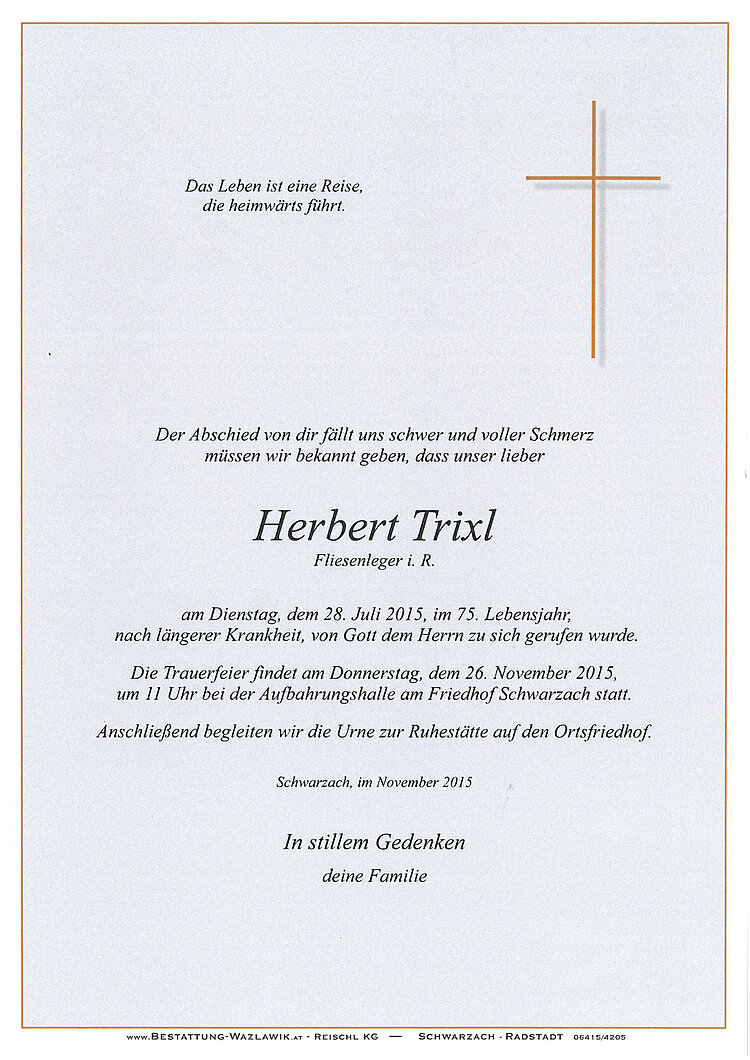 Parte von Herbert Trixl † 18.11.2015