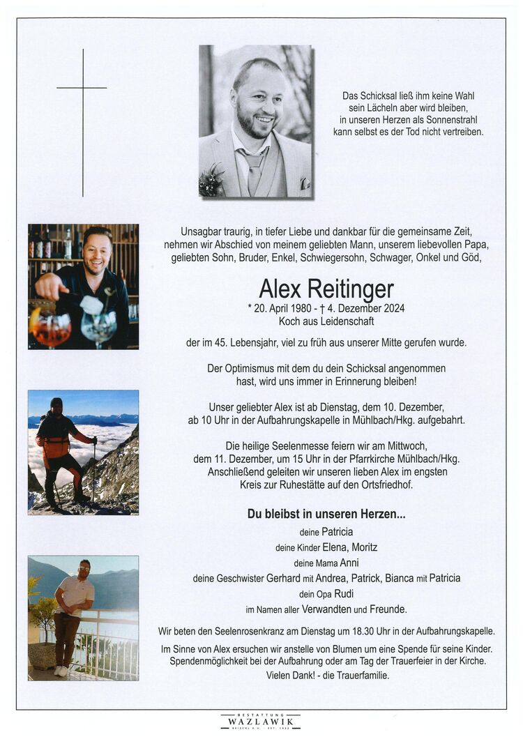 Parte von Alex Reitinger † 04.12.2024