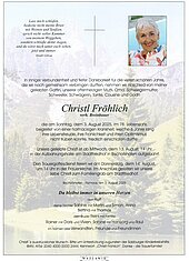 Parte von Christl Fröhlich † 03.08.2025 aus Bischofshofen