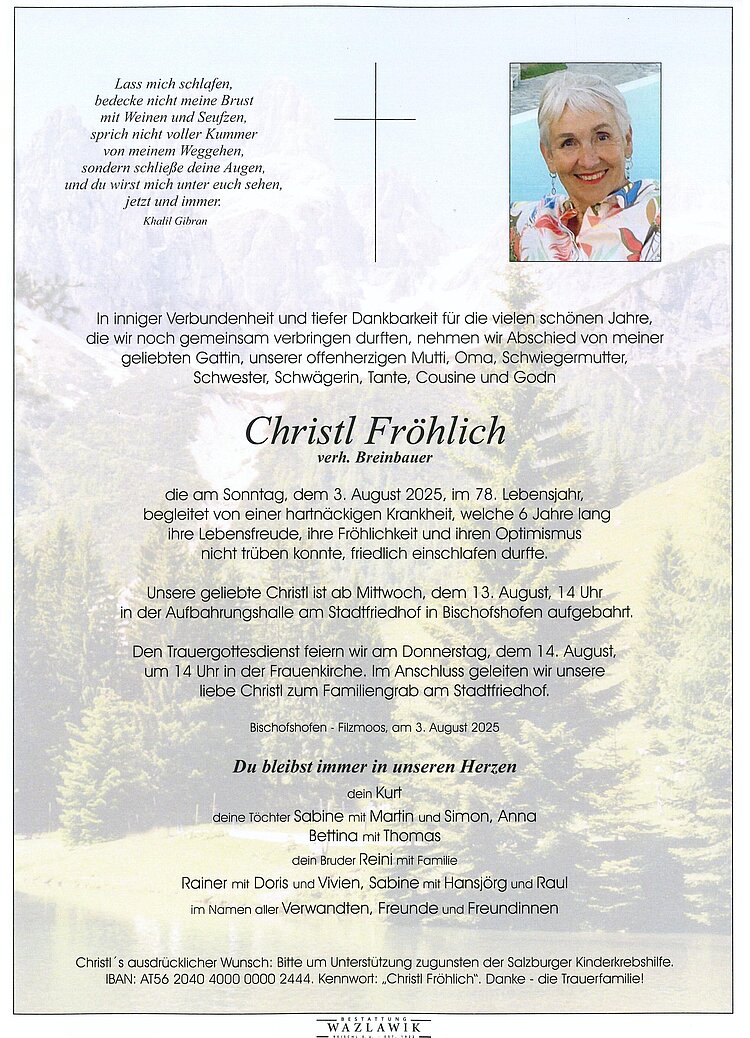 Parte von Christl Fröhlich † 03.08.2025