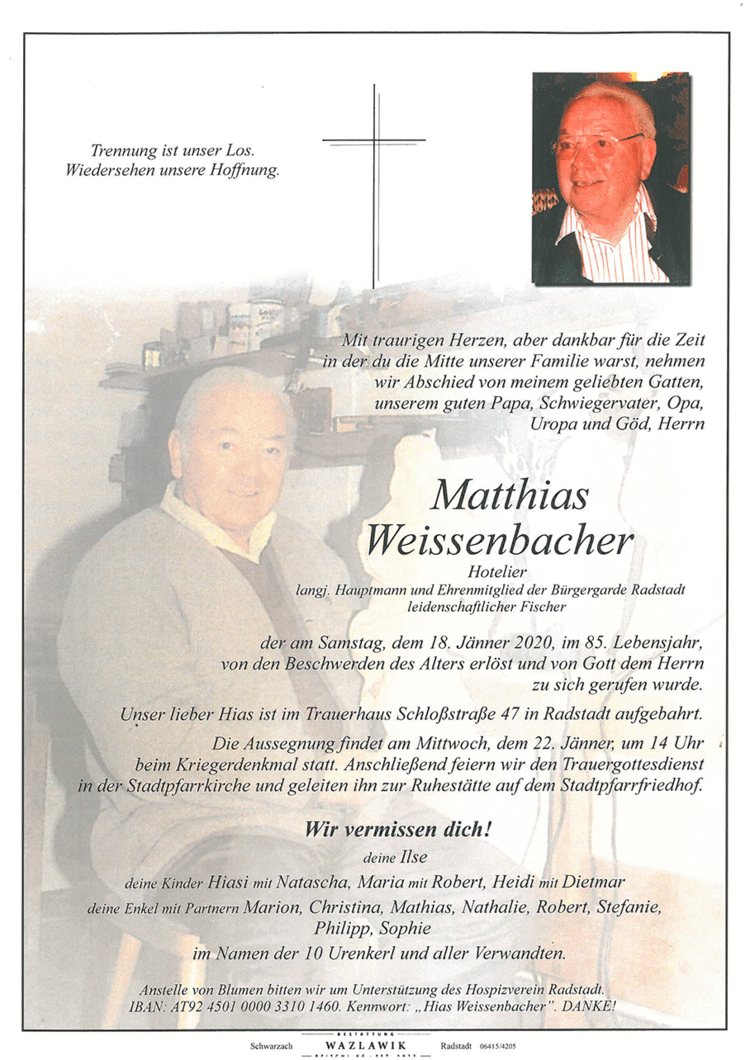 Parte von Matthias Weissenbacher † 18.01.2020