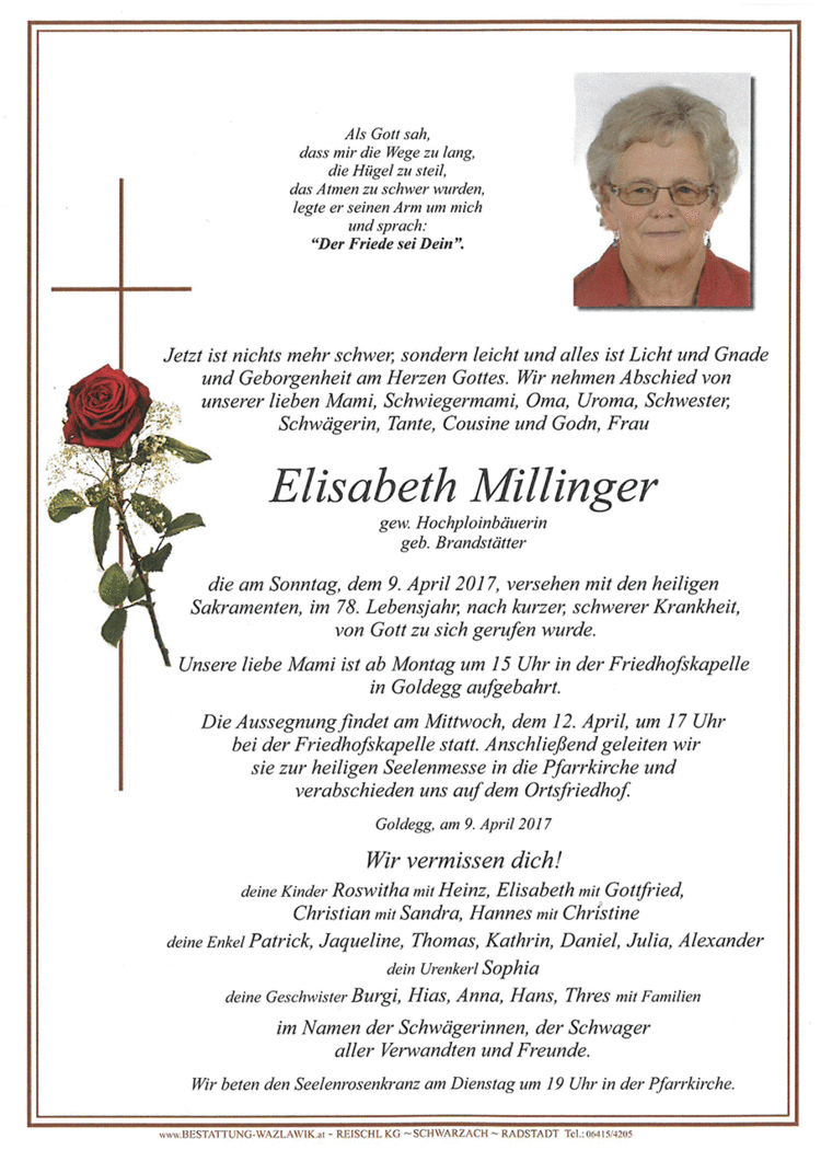 Parte von Elisabeth Millinger † 09.04.2017