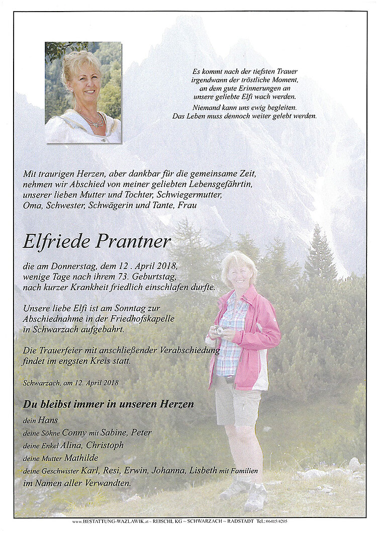 Parte von Elfriede Prantner † 12.04.2018