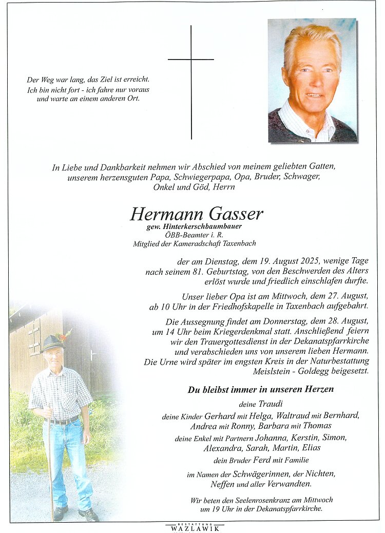 Parte von Hermann Gasser † 19.08.2025