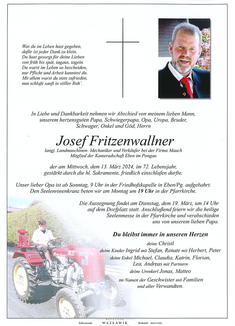 Parte von Josef Fritzenwallner † 13.03.2024