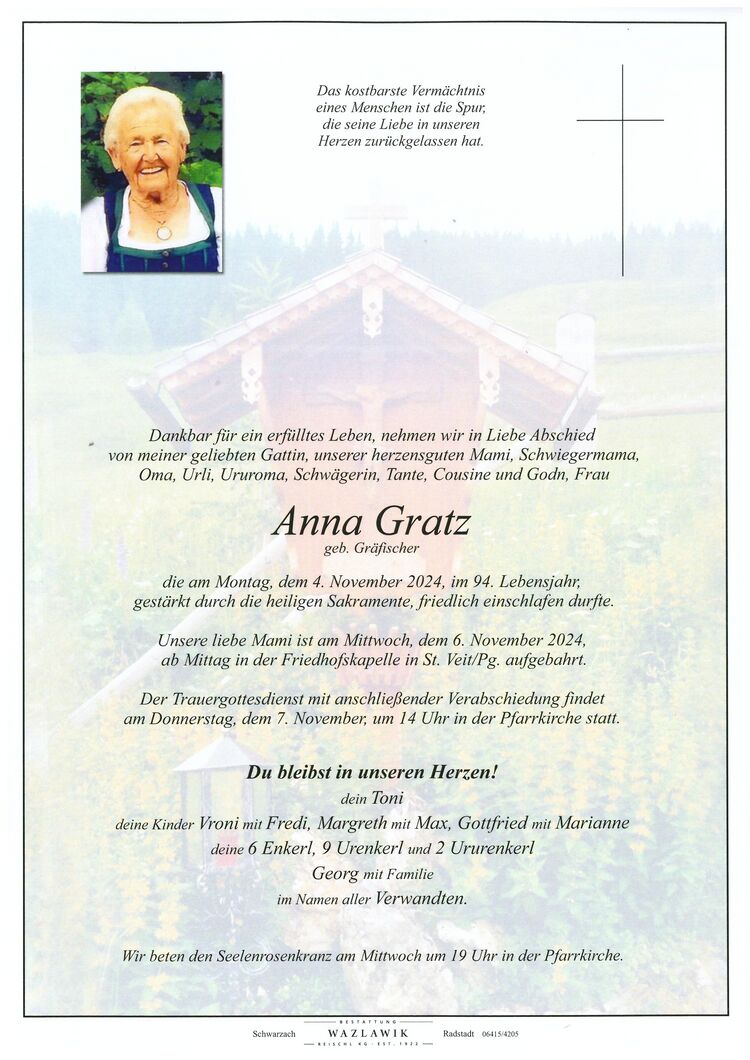 Parte von Anna Gratz † 04.11.2024