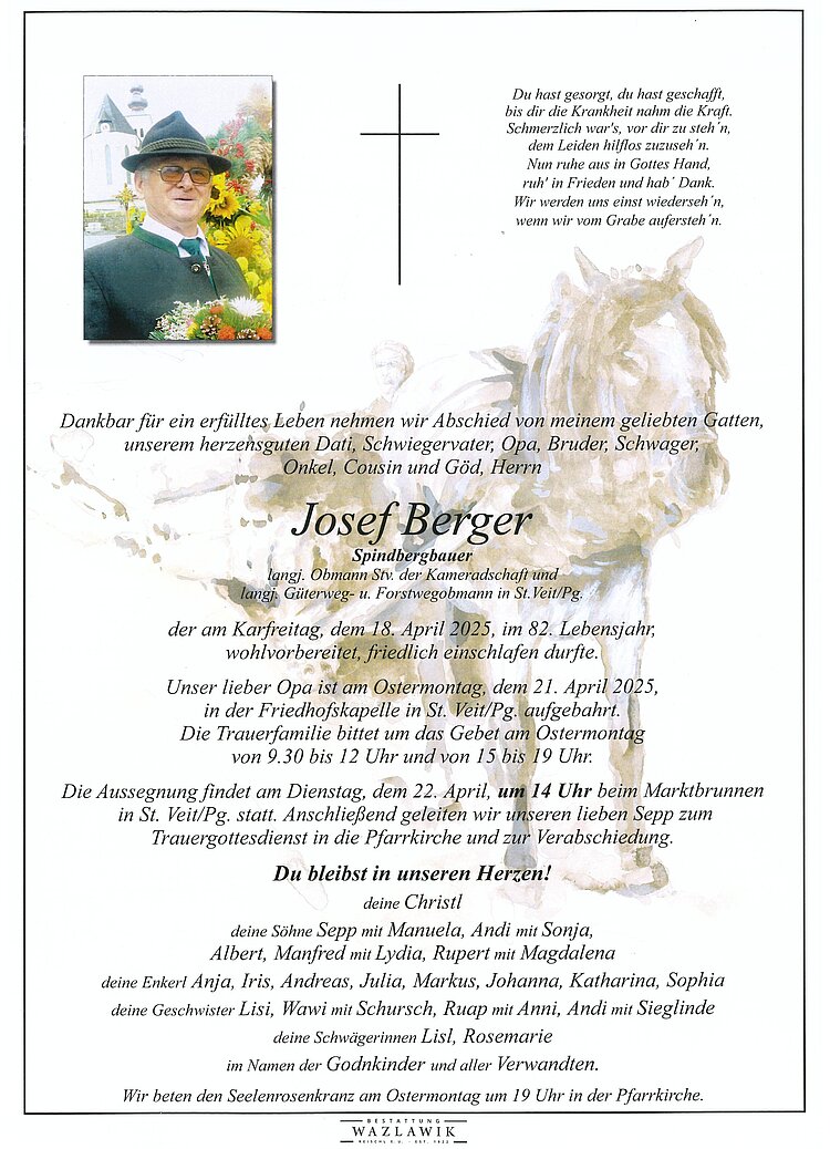 Parte von Josef Berger † 18.04.2025