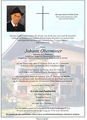 Parte von Johann Obermoser † 12.02.2026 aus Taxenbach