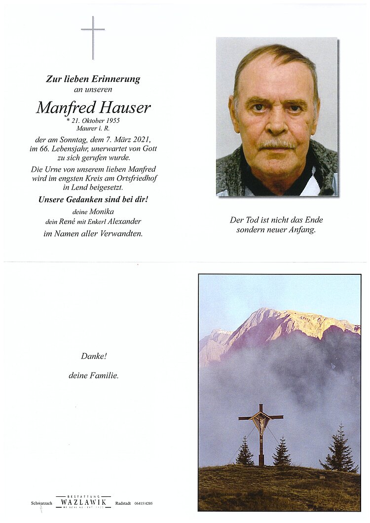 Parte von Manfred Hauser † 07.03.2021