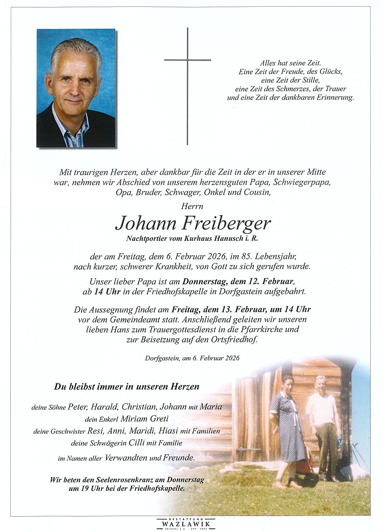Parte von Johann Freiberger † 06.02.2026