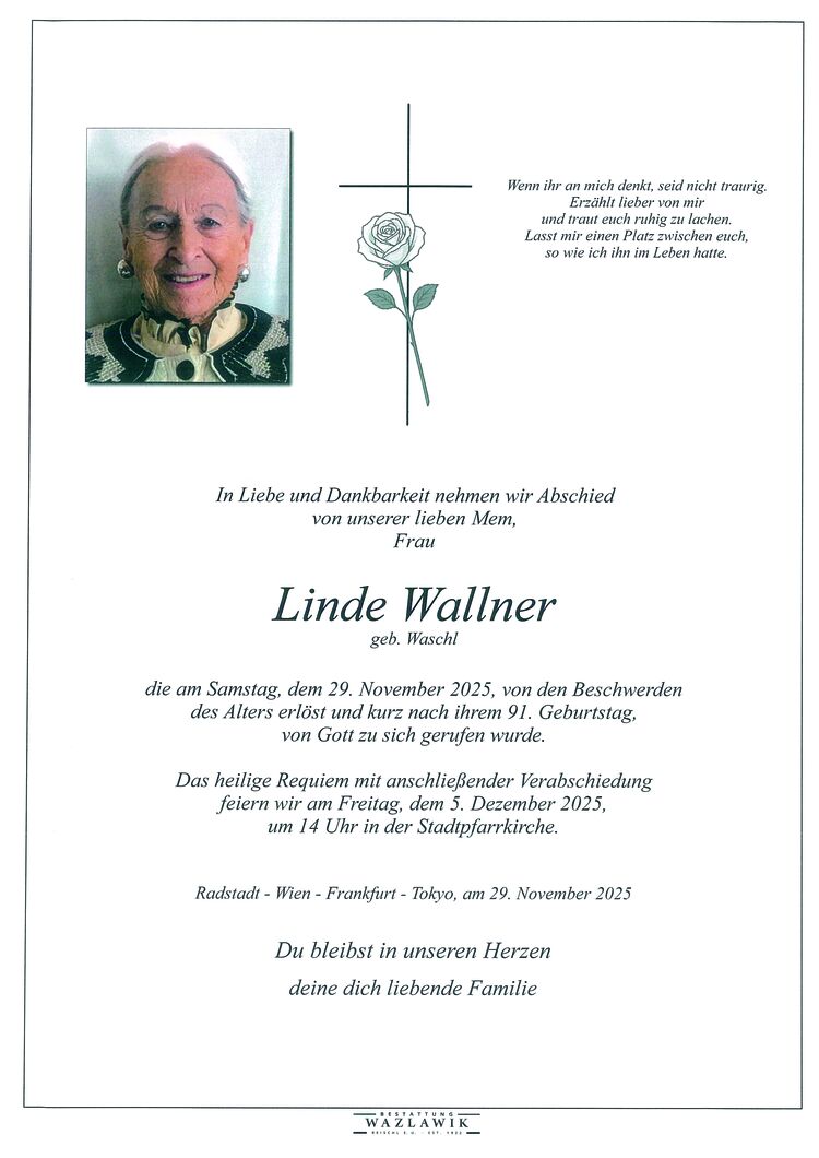 Parte von Linde Wallner † 29.11.2025