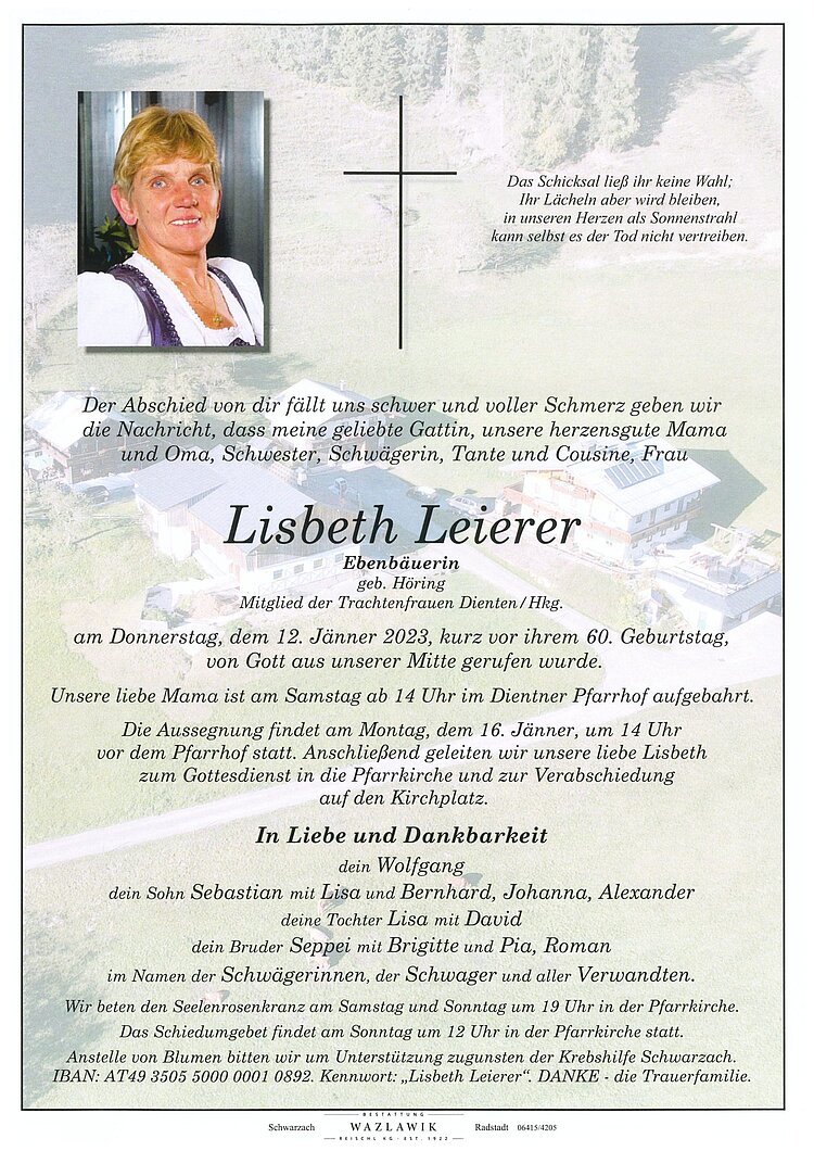 Parte von Lisbeth Leierer † 12.01.2023