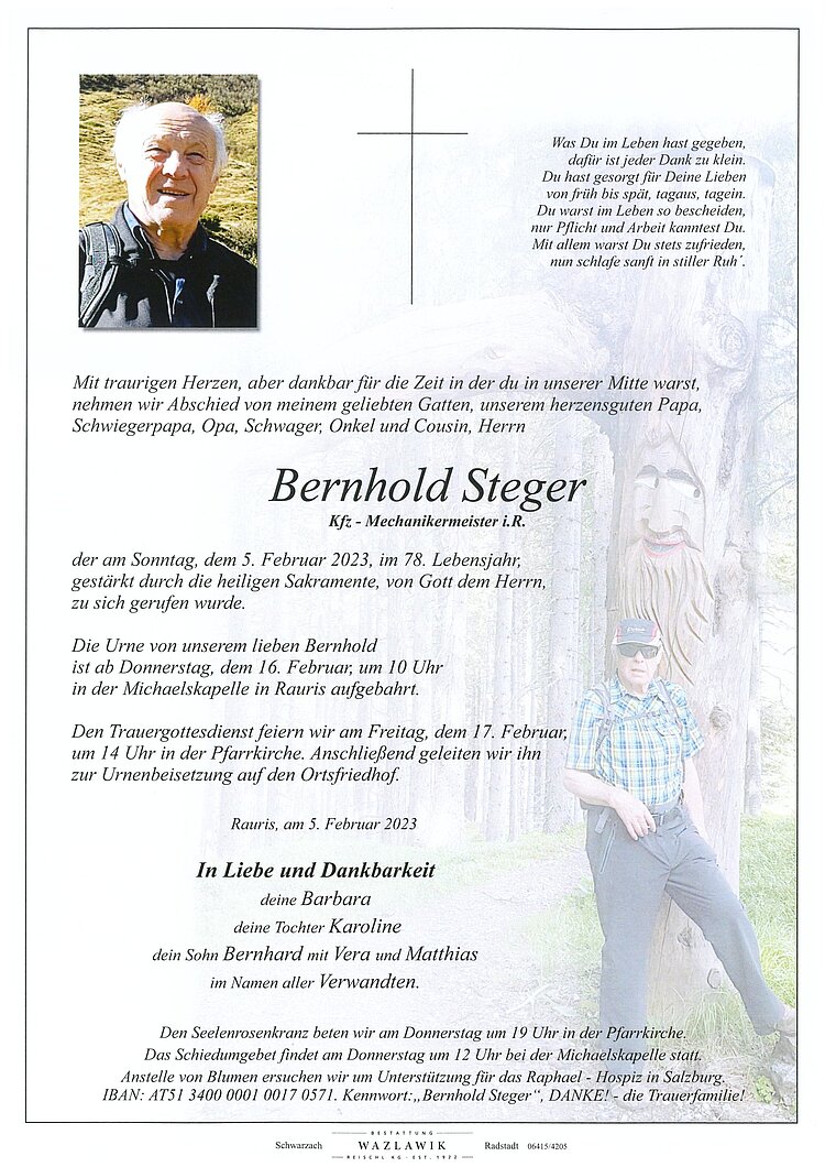 Parte von Bernhold Steger † 05.02.2023