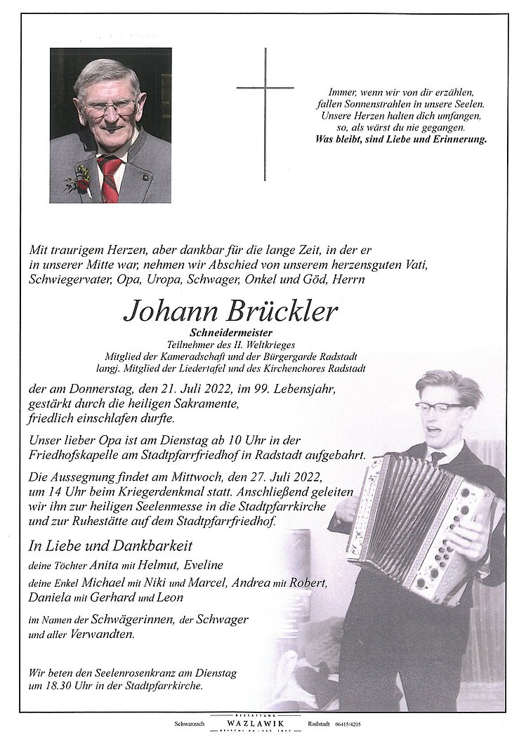 Parte von Johann Brückler † 21.07.2022