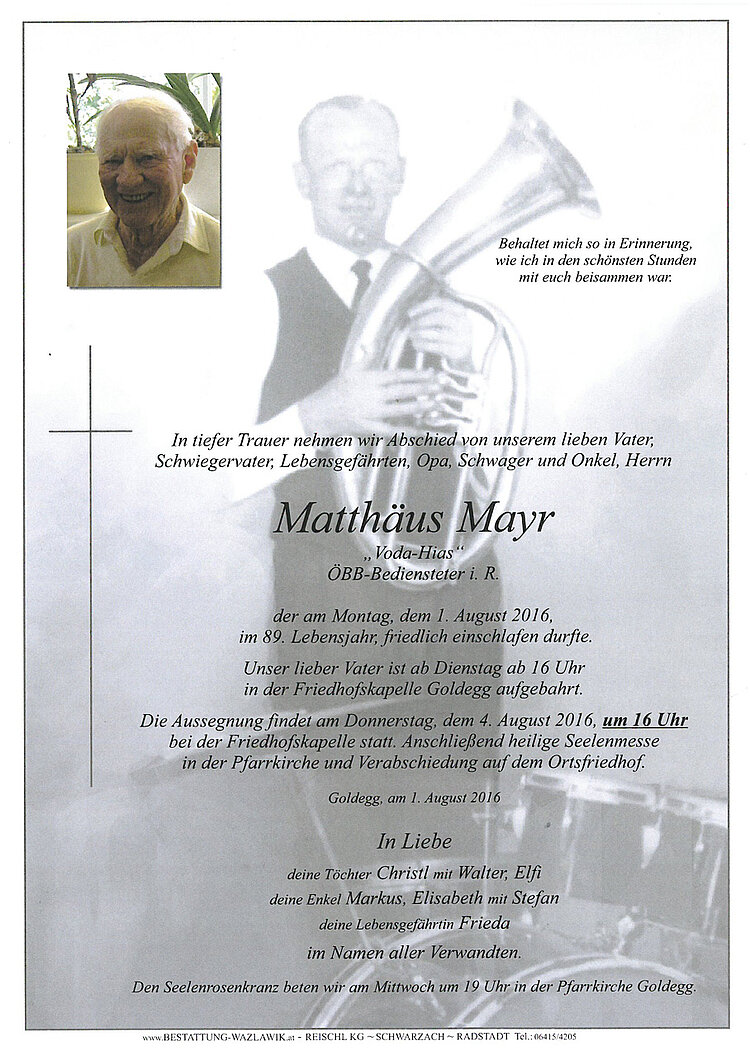 Parte von Matthäus Mayr † 01.08.2016