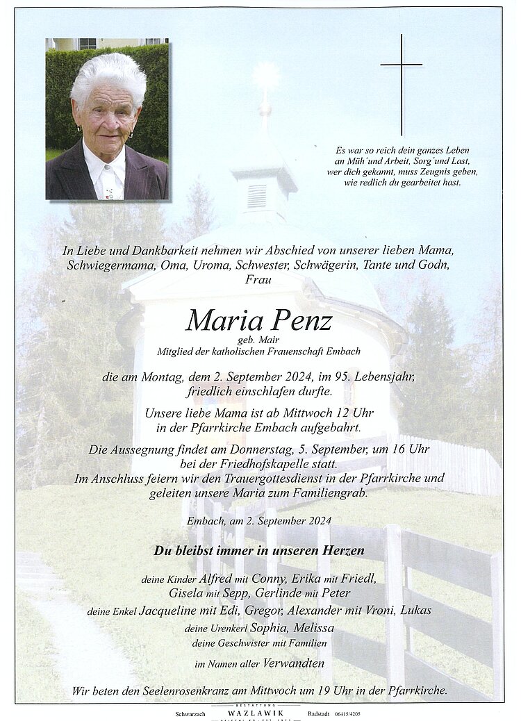 Parte von Maria Penz † 02.09.2024