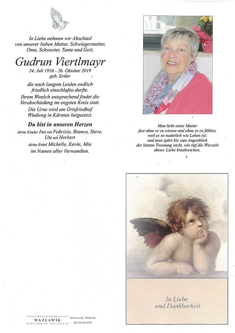 Parte von Gudrun Viertlmayr † 26.10.2019