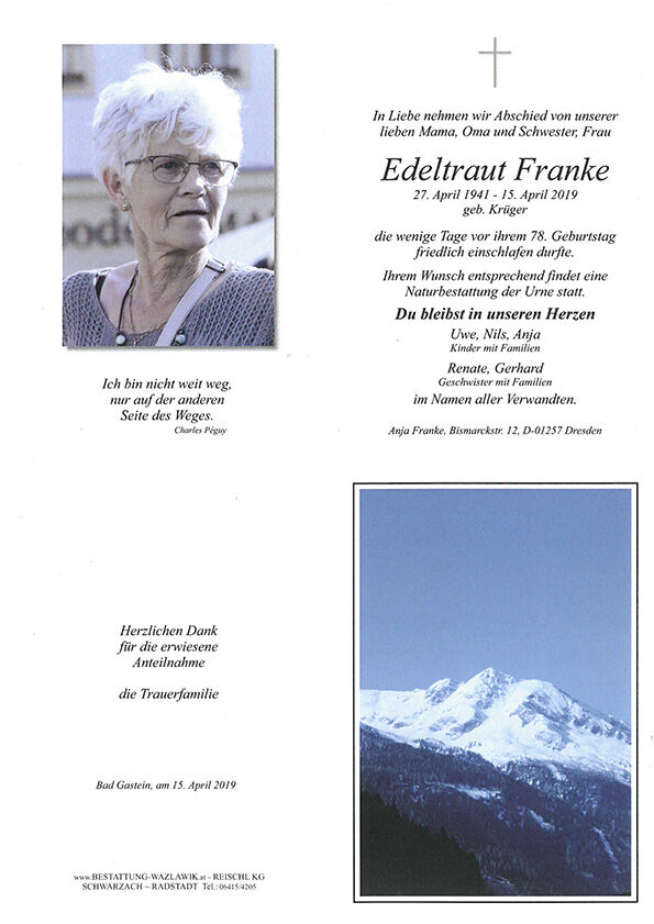 Parte von Edeltraud Franke † 15.04.2019