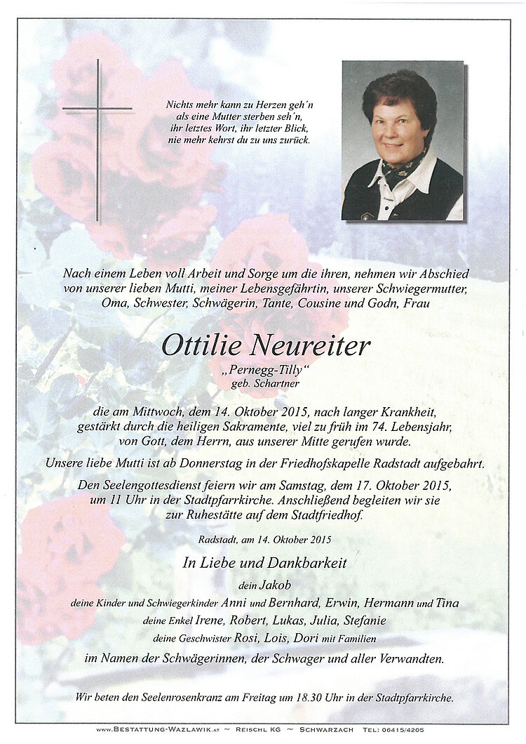 Parte von Ottilie Neureiter † 14.10.2015