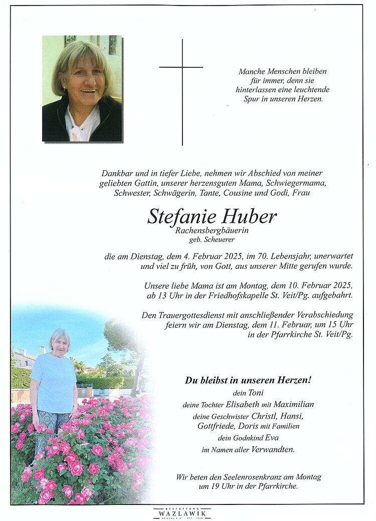 Parte von Stefanie Huber † 04.02.2025