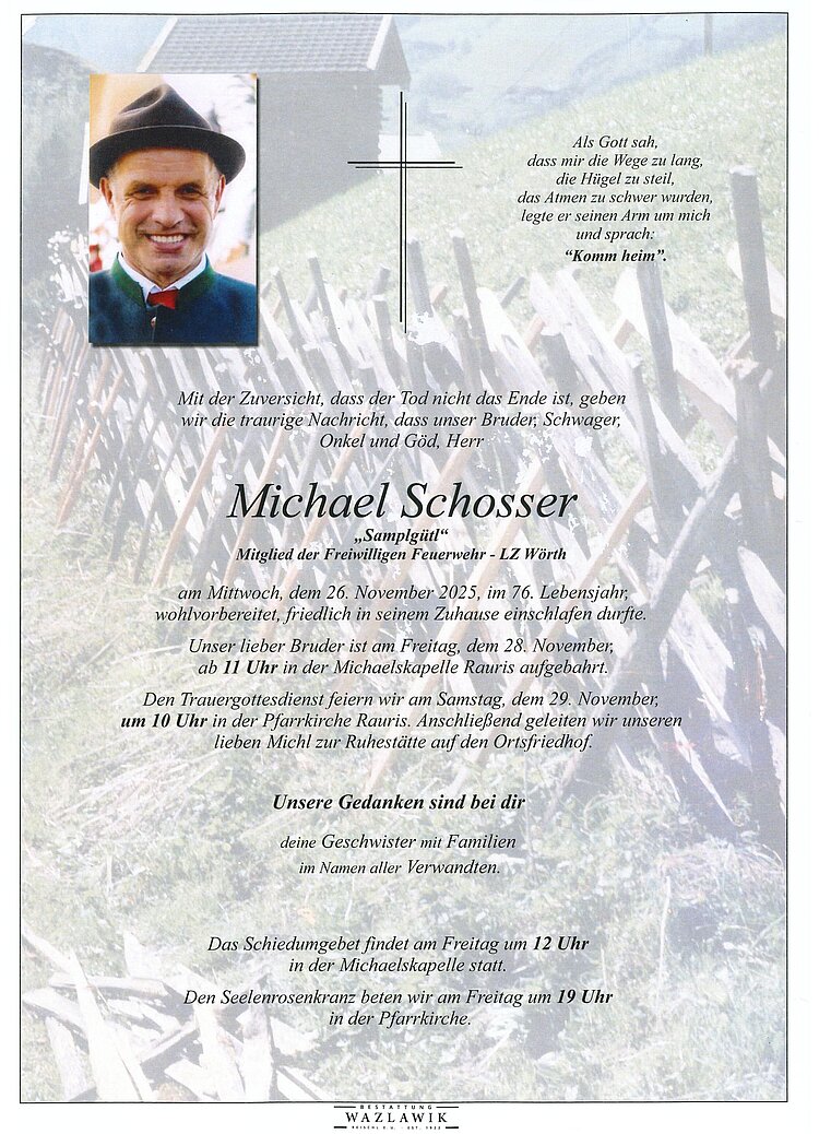 Parte von Michael Schosser † 26.11.2025