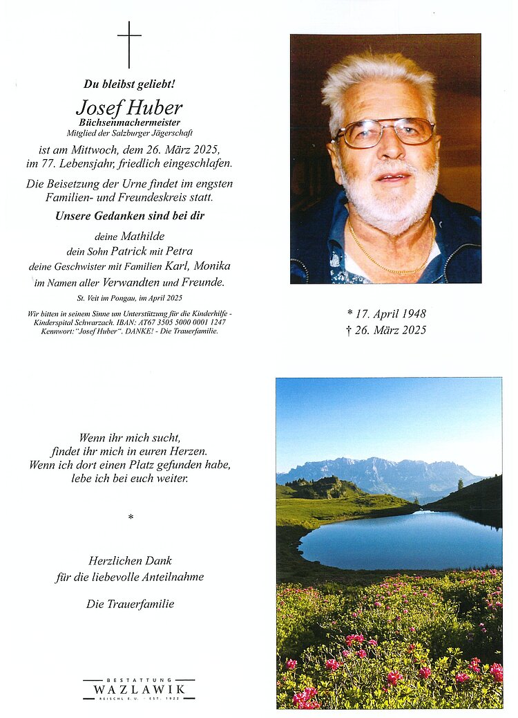 Parte von Josef Huber † 26.03.2025