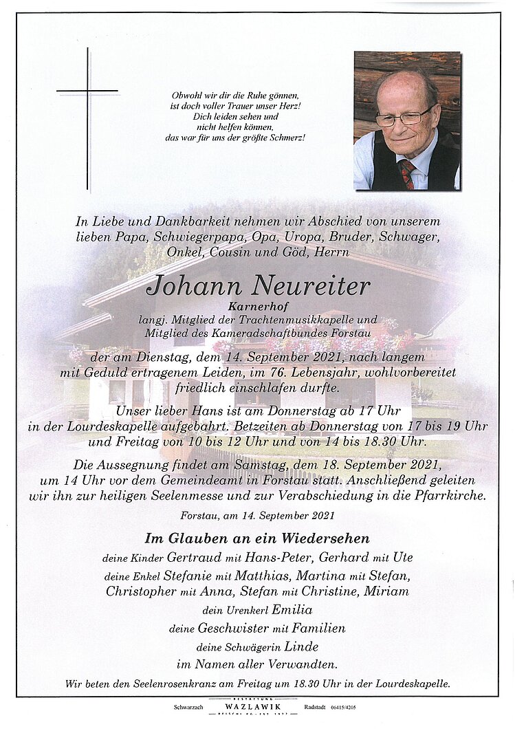 Parte von Johann Neureiter † 14.09.2021