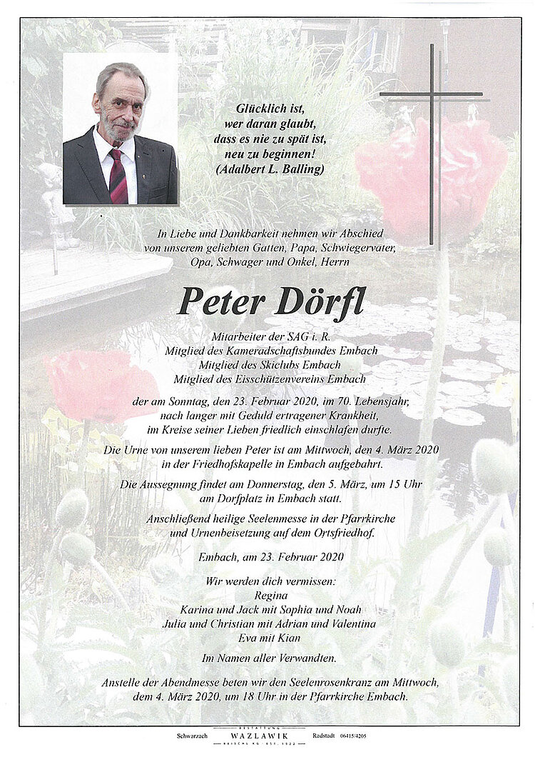 Parte von Peter Dörfl † 23.02.2020