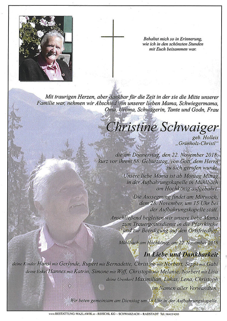 Parte von Christine Schwaiger † 22.11.2018