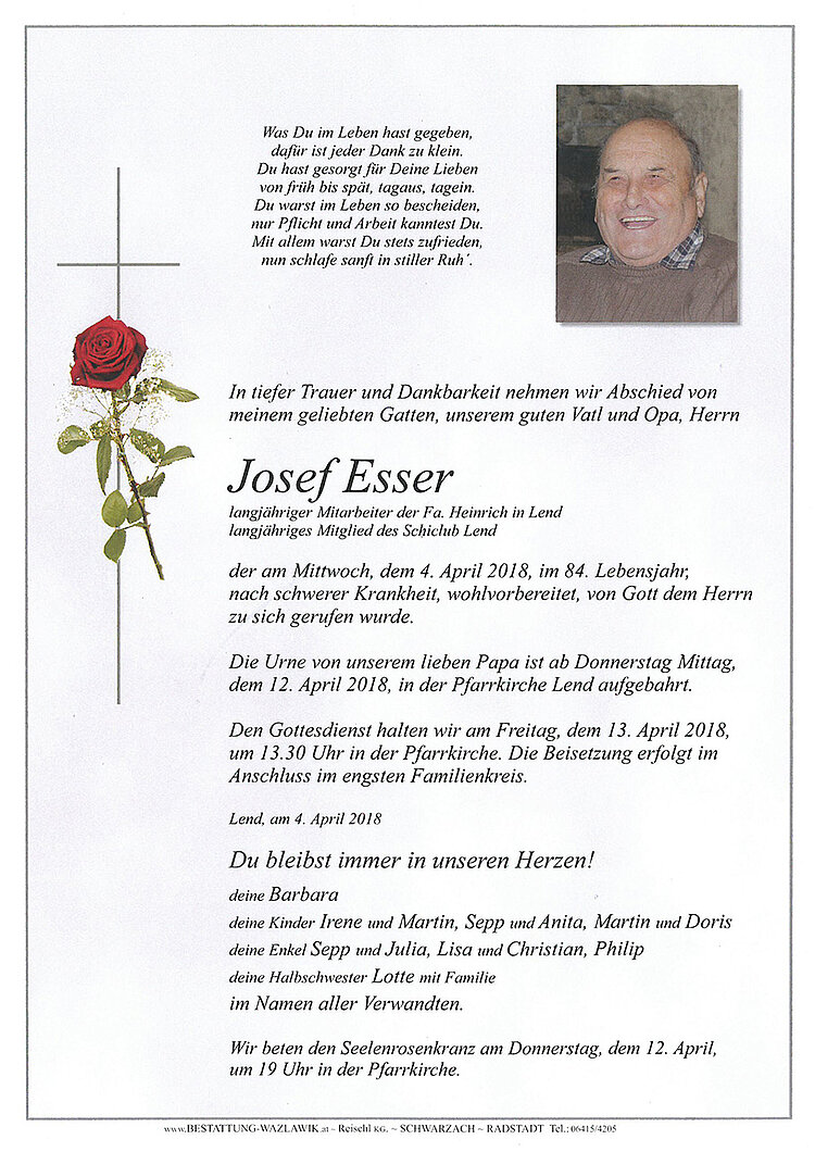 Parte von Josef Esser † 04.04.2018
