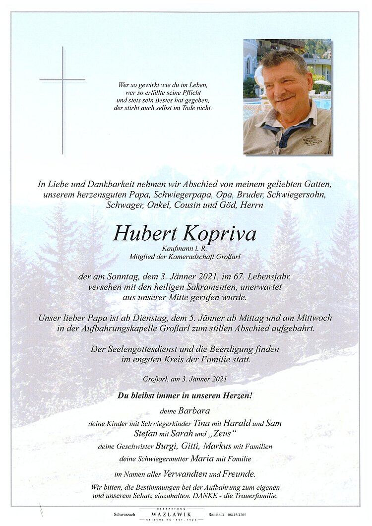Parte von Hubert Kopriva † 03.01.2021