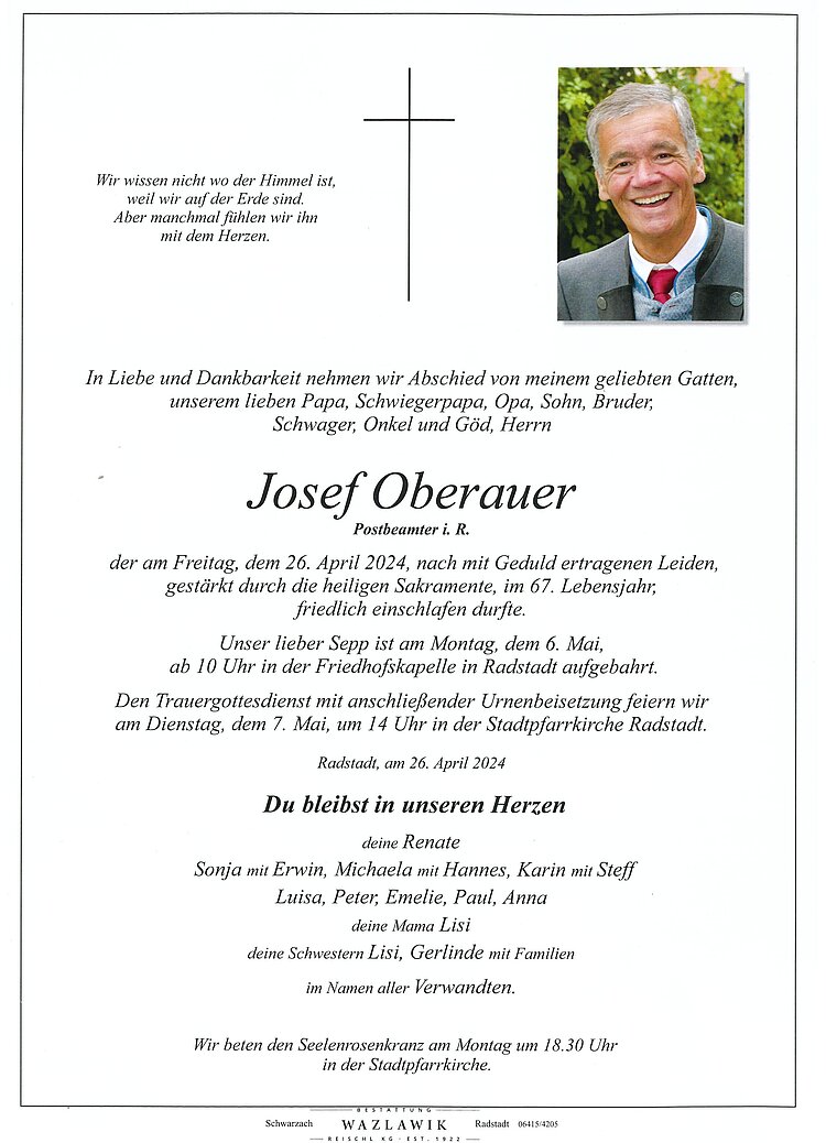 Parte von Josef Oberauer † 26.04.2024