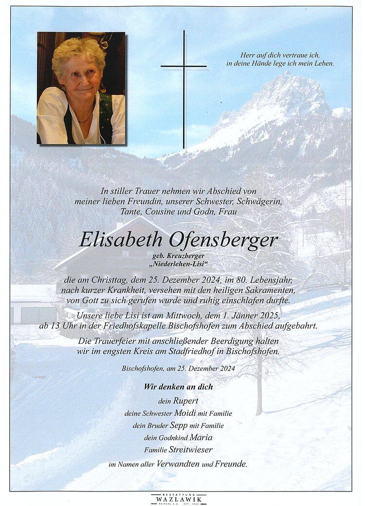 Parte von Elisabeth Ofensberger † 25.12.2024