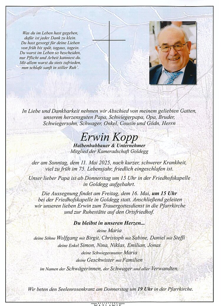 Parte von Erwin Kopp † 11.05.2025