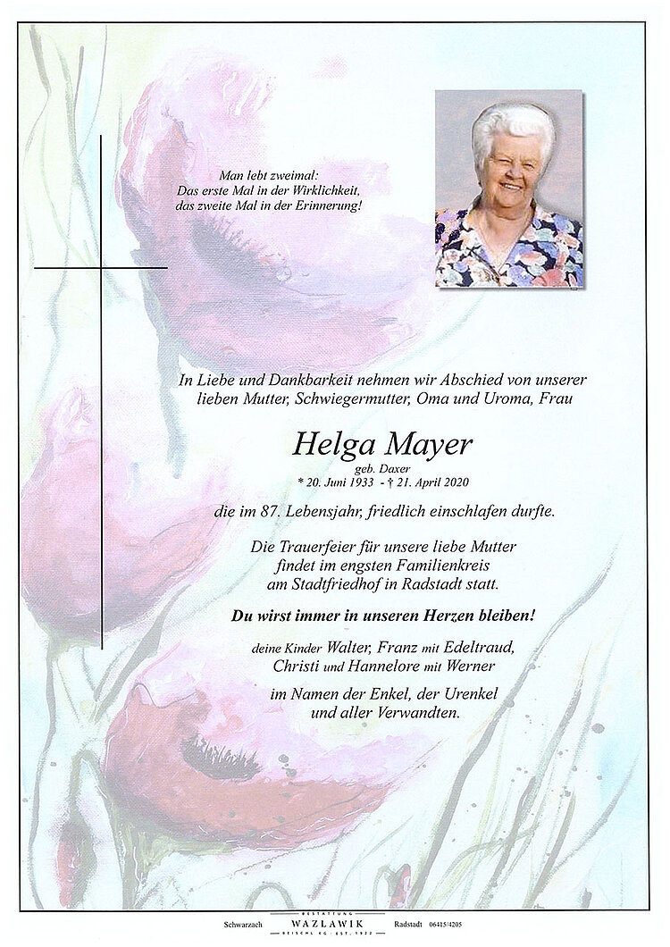 Parte von Helga Mayer † 21.04.2020