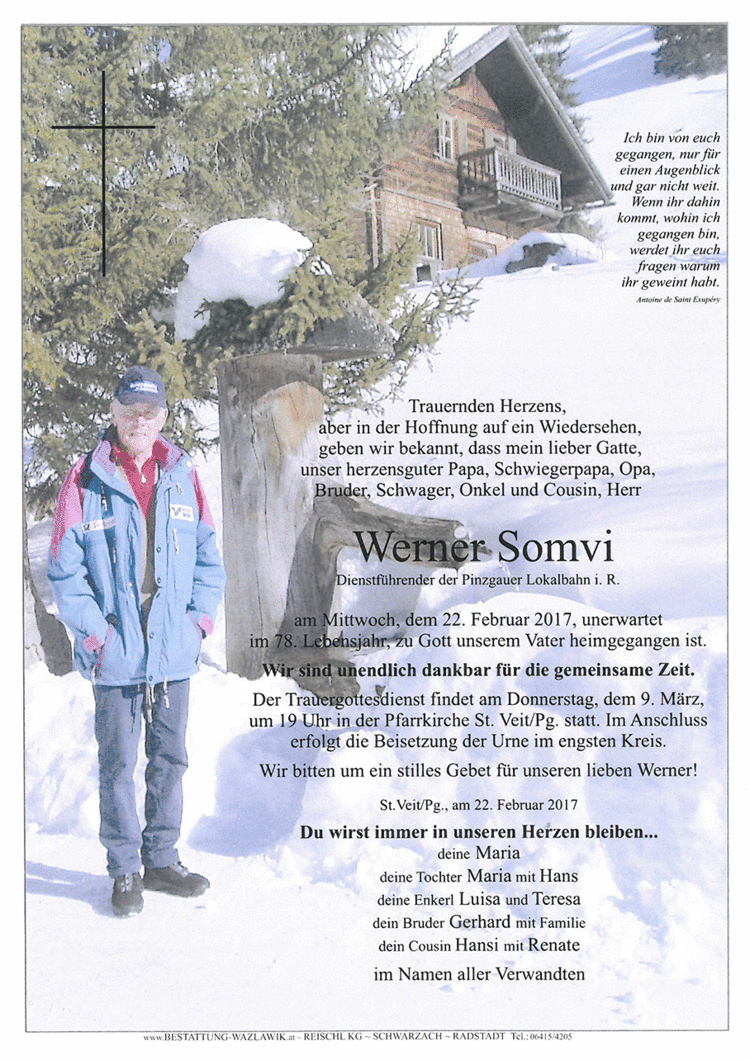 Parte von Werner Somvi † 22.02.2017