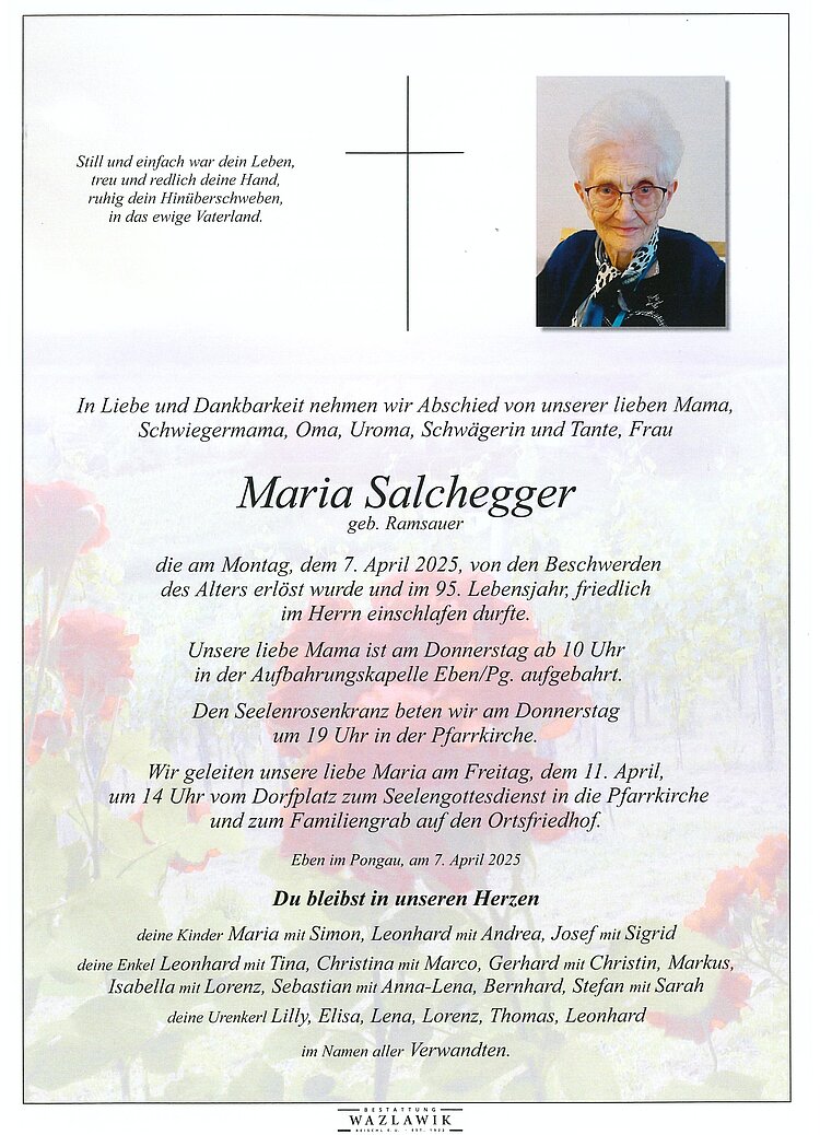 Parte von Maria Salchegger † 07.04.2025